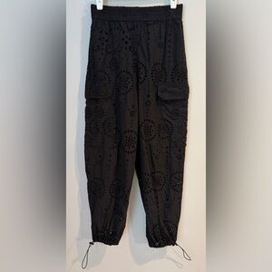 Christian Lacroix Black Eyelet Embroidered Cargo Drawstring Jogger Pants XS/S